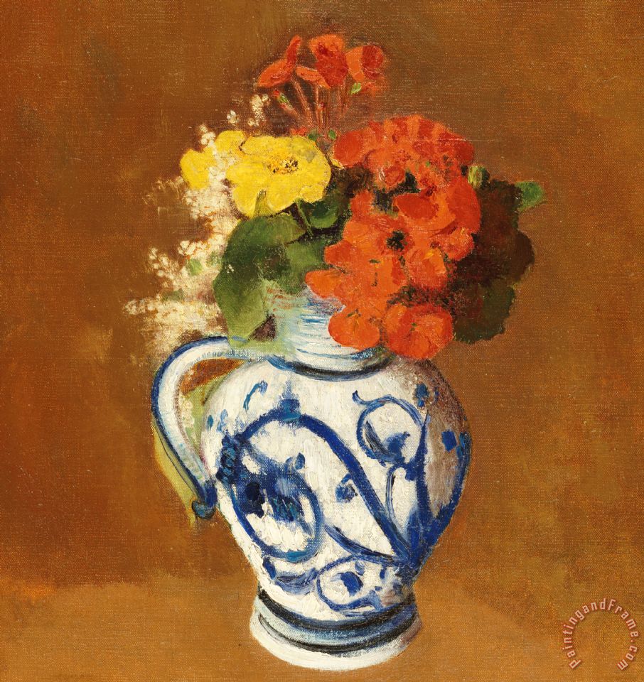 906x960 Odilon Redon Geraniums And Other Flowers In A Stoneware Vase - Vase Painting