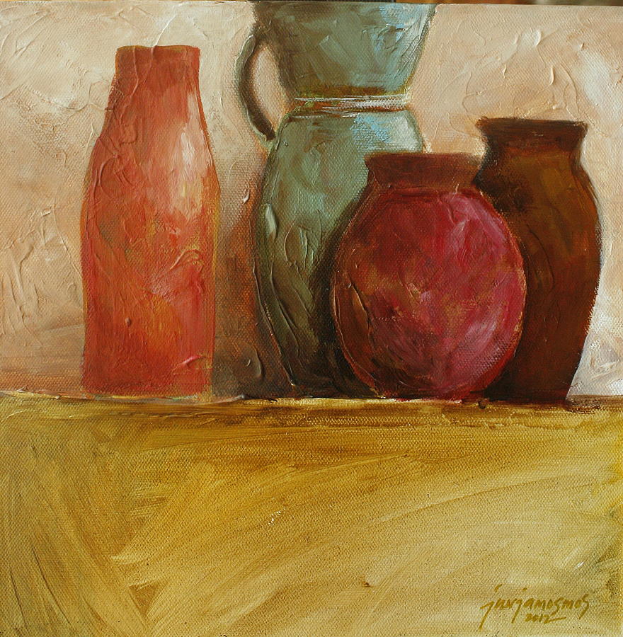 880x900 Orange Vase Painting By Jun Jamosmos - Vase Painting