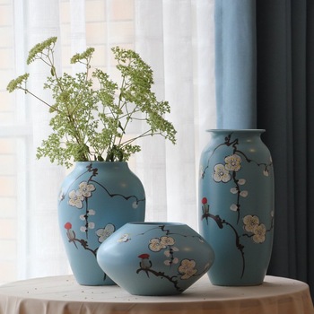 350x350 Simple Modern Hand Painted Blue Color Porcelain Flower Vase - Vase Painting