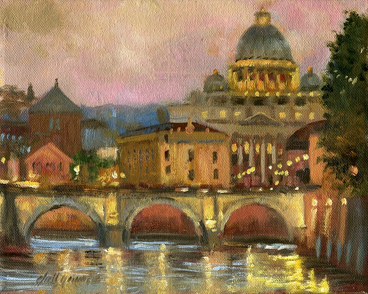 751x600 Vatican City, Rome 8 X10 In. Original Oil On Stretched Canvas By - Vatican City Painting