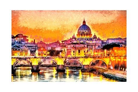 473x315 Colorful Illuminated San Peter Basilica In Rome, Vatican Oil - Vatican Painting