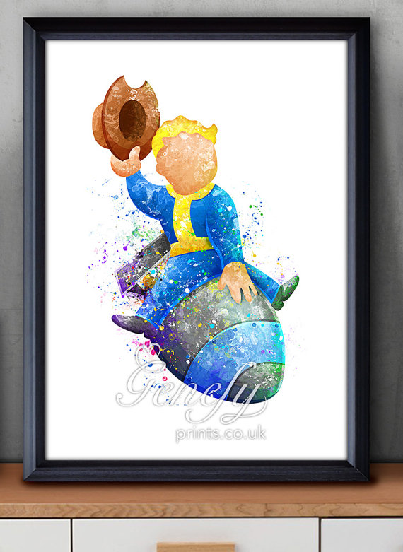 570x781 Fallout 4 Vault Boy Bomb Watercolor Art Poster Print Wall - Vault Boy Painting