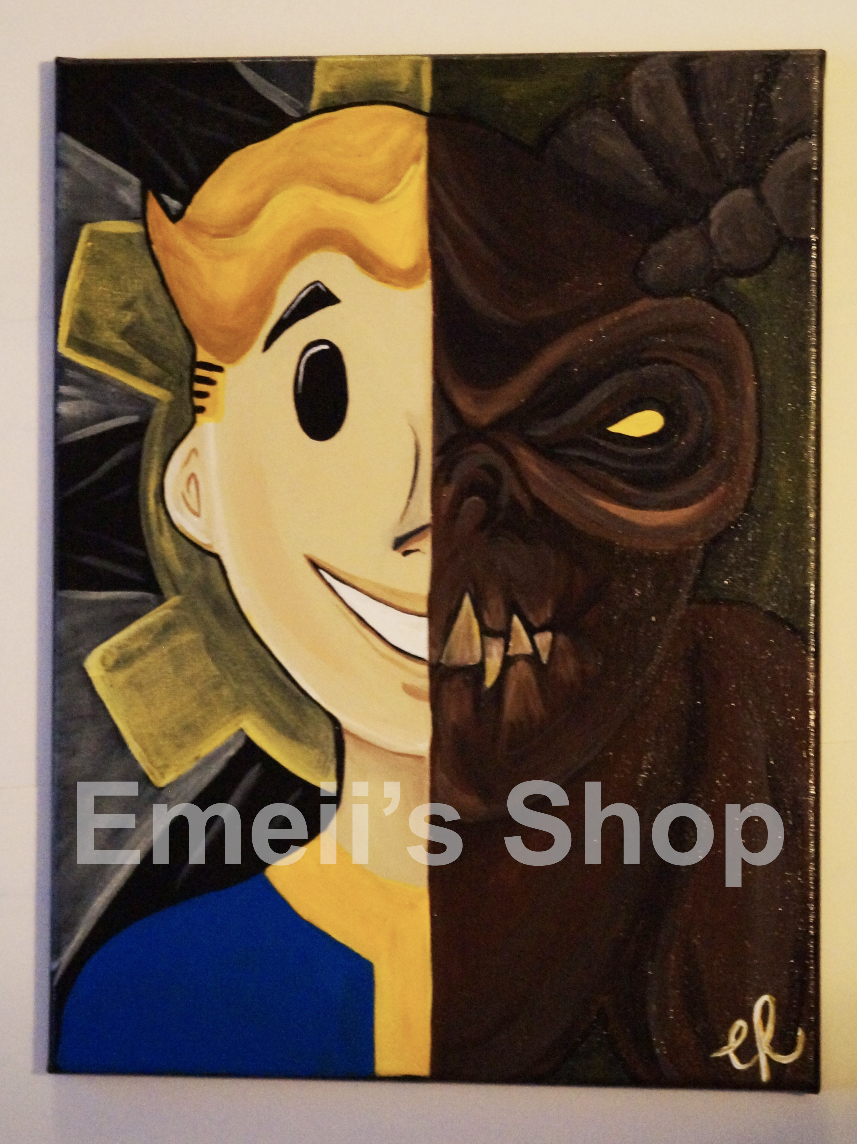 2892x3860 Painting Fallout's Vault Boy Vs. Deathclaw On Storenvy - Vault Boy Painting