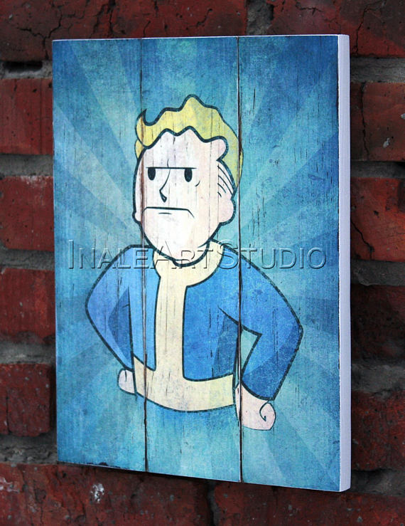 570x739 Vault Boy Fallout Picture On Wood Image Transfer Print Transfer - Vault Boy Painting