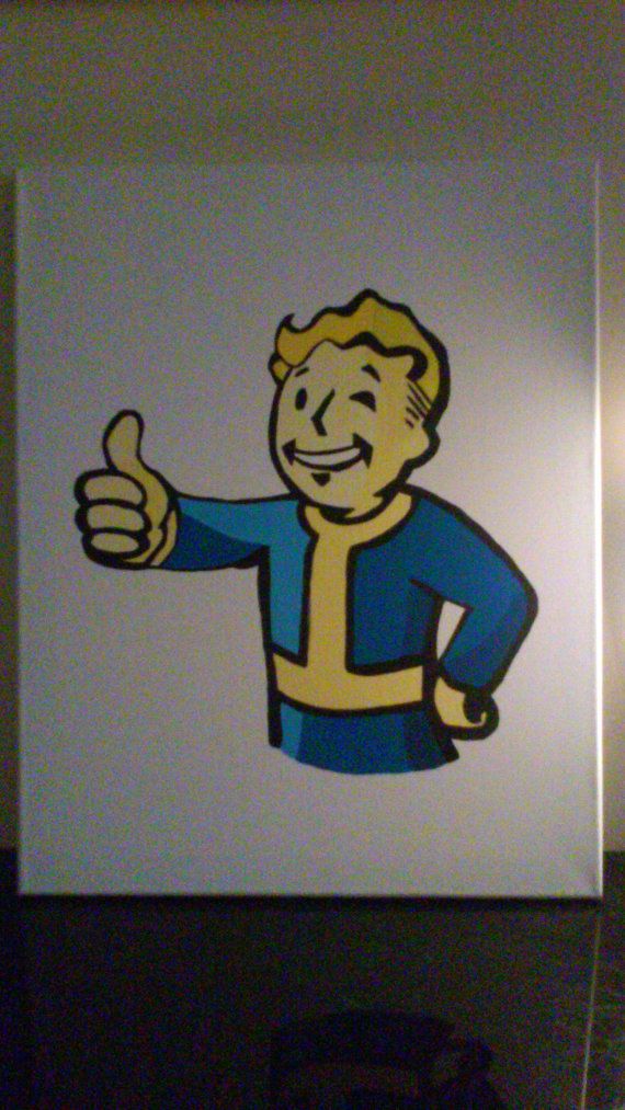 570x1013 Fallout's Vault Boy Painting On Stretched Canvas By Fromkatforyou - Vault Boy Painting