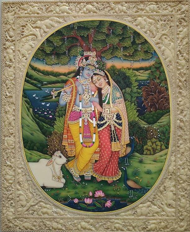 611x745 Krishna Radha Iscon Miniature Painting India Vedic Veda Painting - Vedic Painting
