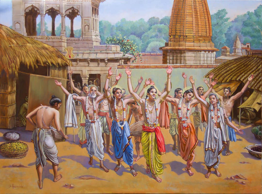 1080x800 The Pancha Tattva, Oil Painting, Classical Realism, Vedic Art - Vedic Painting