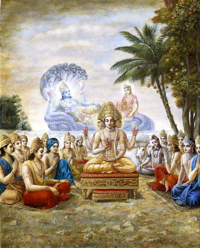 645x800 Brahma Meditates On Visnu, Oil Painting, Figures Painting, Vedic - Vedic Painting