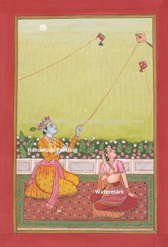 239x350 Hindu God Krishna Radha Kite Painting Artwork Vedic Yoga Rare - Vedic Painting