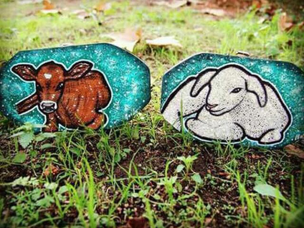 1024x767 Vegan Art, Hand Painted Unique, Calf And Lamb, Wall Hangings 17cm - Vegan Painting