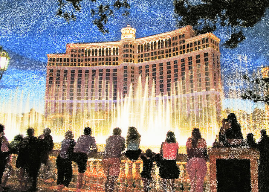 900x642 The Bellagio At Night In Las Vegas Painting By Zachary Balge - Vegas Painting