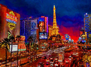 300x221 Las Vegas Skyline Night Lights Painting Giclee Canvas 16x20 By - Vegas Painting
