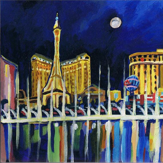 570x570 Las Vegas, Nv, Original Painting, Cityscape Art, Nevada, Eiffel - Vegas Painting