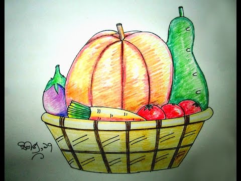 480x360 How To Draw A Vegetables Basket - Vegetable Basket Painting