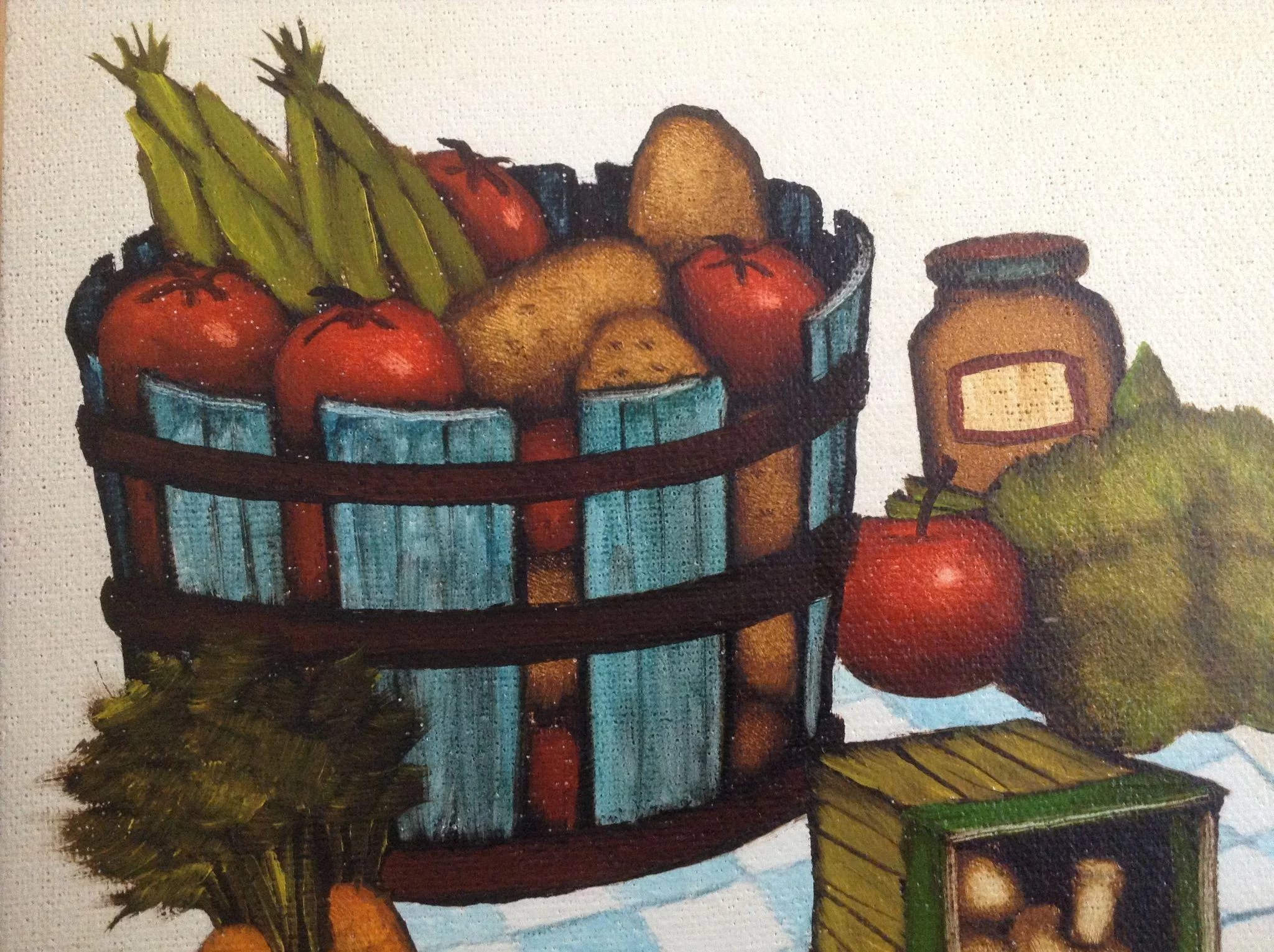 2048x1530 Mccarroll, Vegetable Basket Kitchen Oil Painting On Canvas Signed - Vegetable Basket Painting