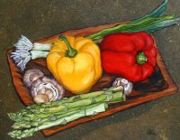200x155 Paintings Of Fruits, Vegetables, Still Life By Clina Polloni - Vegetable Basket Painting