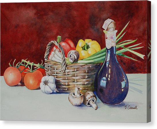 546x451 Vegetable Basket With Wine Vinegar Painting By Barbara Carswell - Vegetable Basket Painting