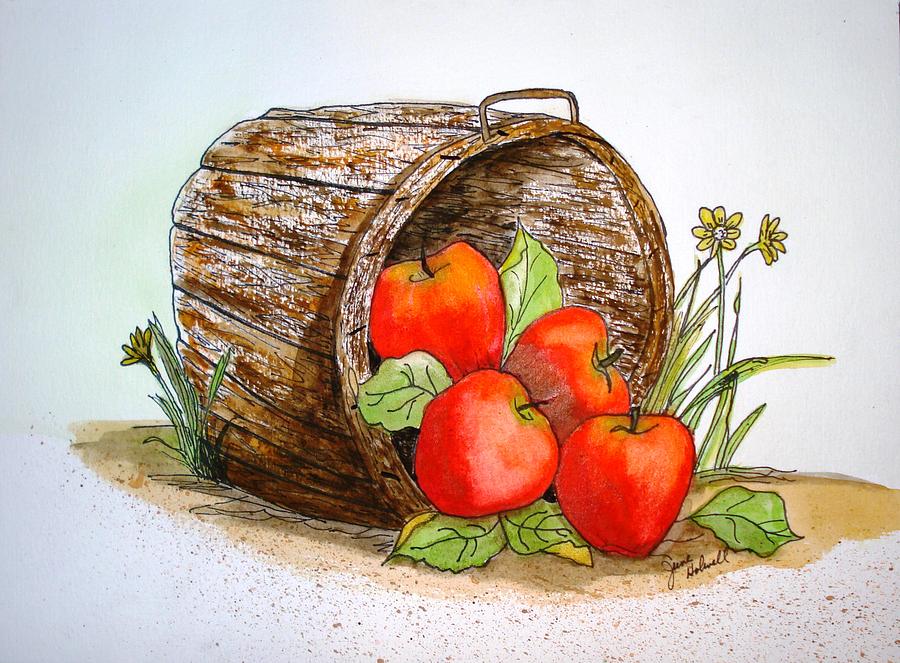 900x663 Apple Basket Painting By June Holwell - Vegetable Basket Painting