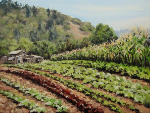 570x428 All In A Row Small Original Farm Vegetable Garden Painting - Vegetable Garden Painting