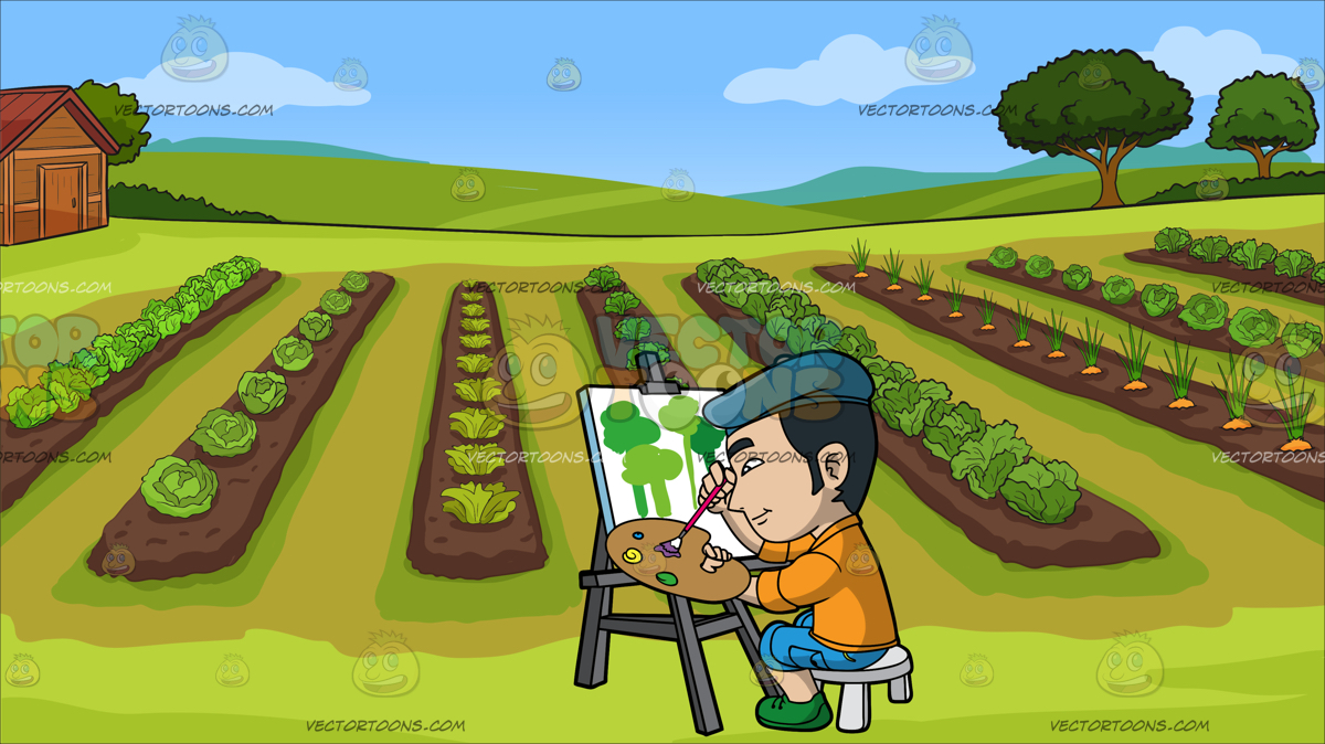 1200x674 An Asian Guy Painting Trees On Canvas At A Vegetable Garden - Vegetable Garden Painting