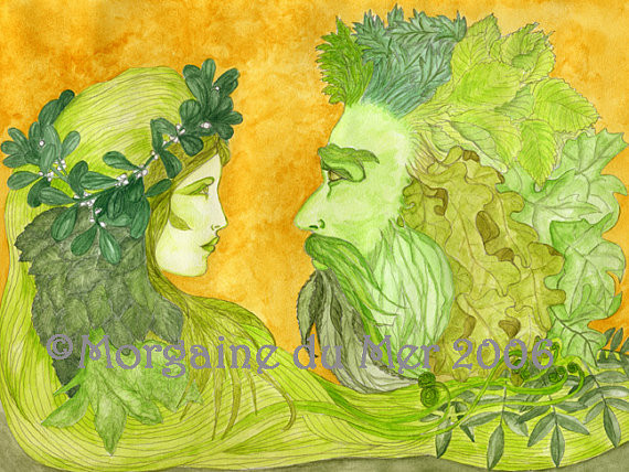 570x428 Green Woman And Green Man Together Print Nature Mythology - Vegetable Man Painting