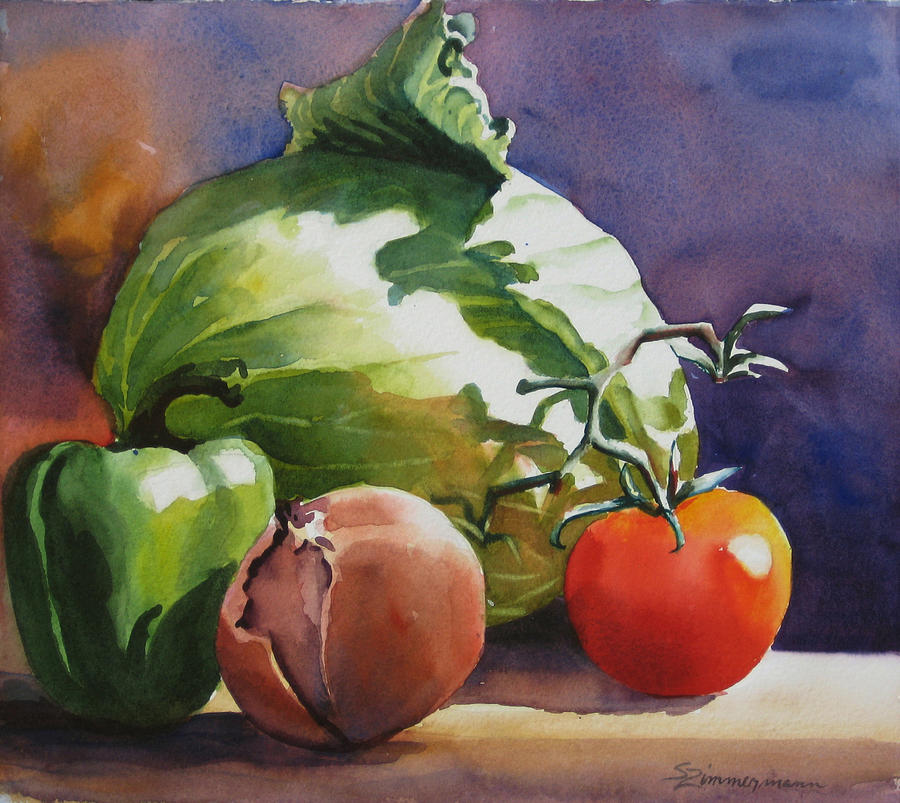 900x803 Fresh Vegetables Painting By Sue Zimmermann - Vegetable Painting