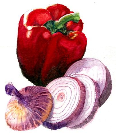 405x471 Watercolor Still Life Vegetables Painting Red Pepper - Vegetable Painting