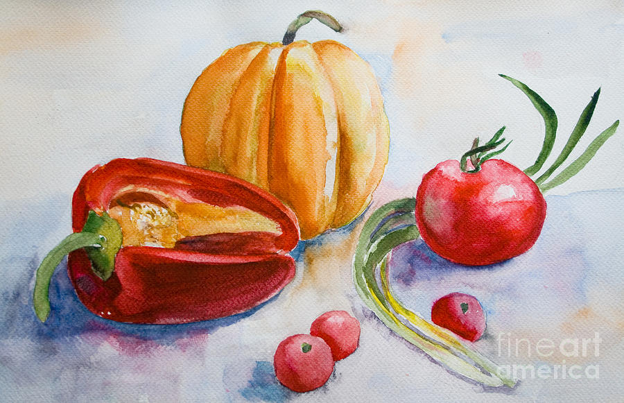 900x581 Watercolor Vegetables Painting By Regina Jershova - Vegetable Painting