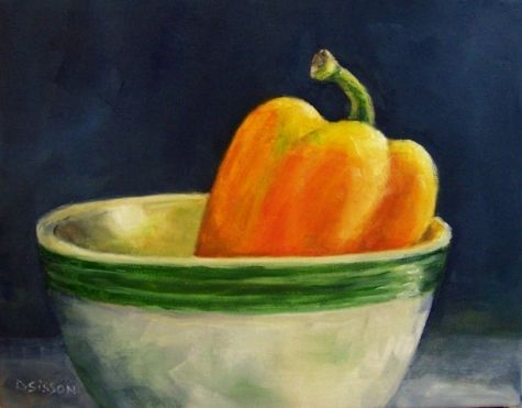 475x371 Yellow Pepper In Bowl Oil Still Life Garden Vegetable Kitchen - Vegetable Still Life Painting