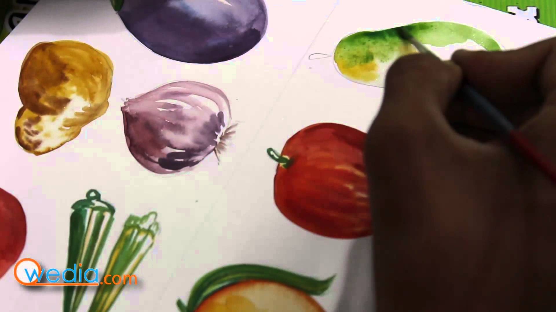 1920x1080 Draw Fruits Amp Vegetables With Water Color Painting - Veggie Painting