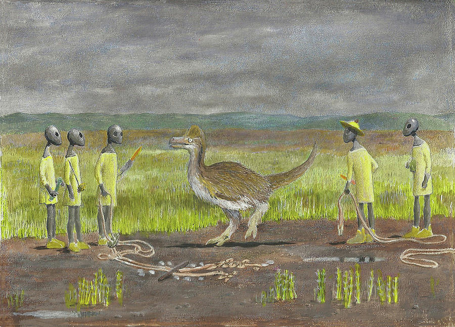 900x647 Velociraptor And Aliens Painting By Richard Crist - Velociraptor Painting