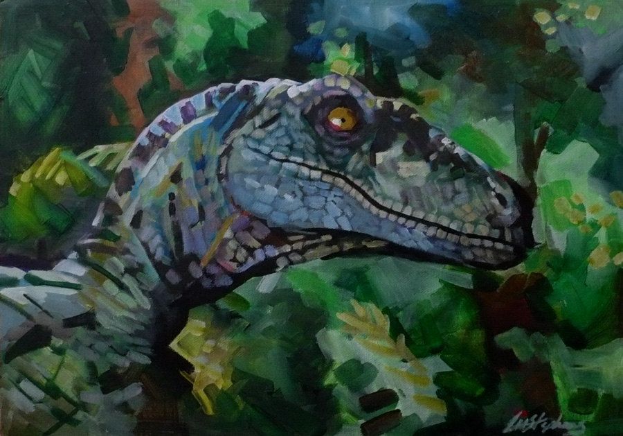 900x629 Velociraptor Jurassic Park Iii Acrylic Painting On Board Original - Velociraptor Painting