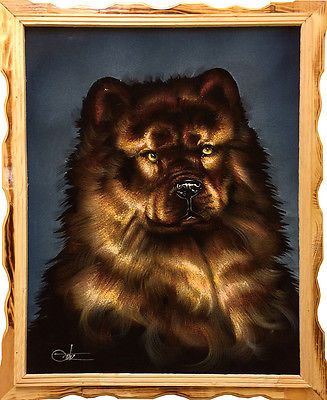 327x400 Nature's Mojo Chow Dog Portrait Oil Velvet Painting 16x20 Casa - Velvet Dog Painting