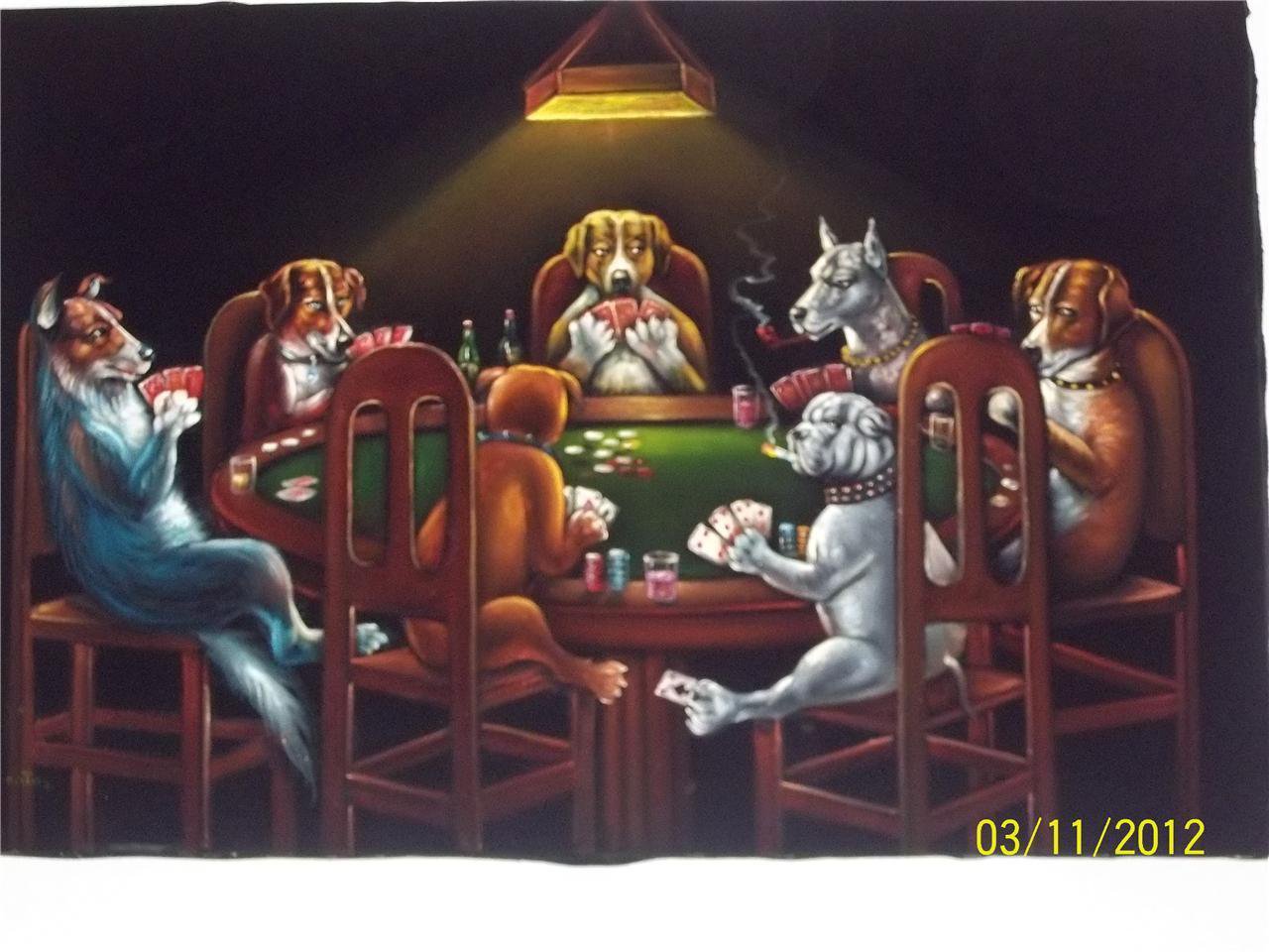 1280x960 Dogs Playing Poker Black Velvet Oil Painting, 24 By 36 Inches - Velvet Dog Painting