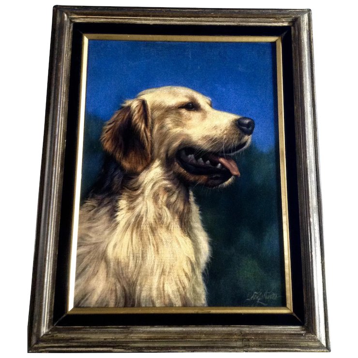 740x740 Daniel Tyree, Golden Retriever Dog Oil Painting On Velvet 1979 - Velvet Dog Painting