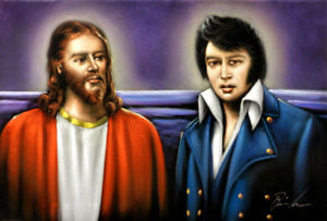 300x203 New Hand Painted Velvet Elvis With Jesus Painting The King 24 X - Velvet Elvis Painting