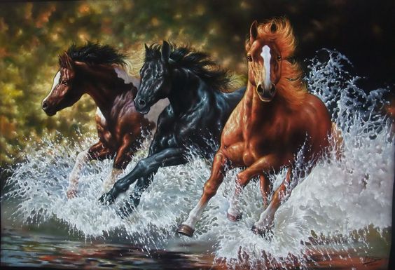 564x385 Hand Painting Of Running Horse - Velvet Horse Painting