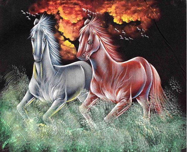 600x487 The 12 Best Velvet Paintings Images On Painting Art - Velvet Horse Painting