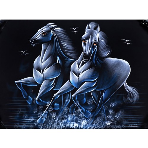 500x500 Twin Horses Hand Painting For Sale - Velvet Horse Painting
