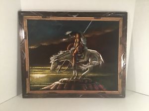 300x225 Vintage Indian Acrylic Art Painting On Velvet Canvas Antique - Velvet Horse Painting