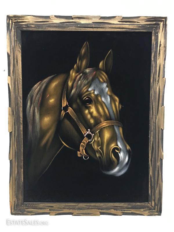 600x800 Velvet Horse Painting Wood Frame 27 By 21 - Velvet Horse Painting
