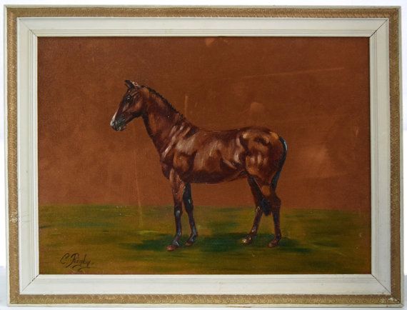 570x434 Vintage 1960s Velvet Painting, Horse Painting Signed By C. Rigby - Velvet Horse Painting