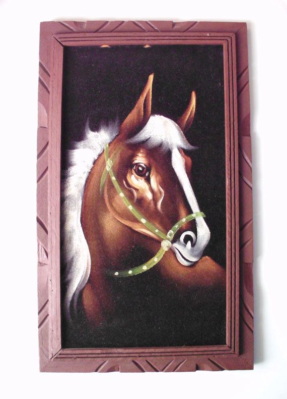 570x790 Vintage Black Velvet Horse Painting, Pony Horse Paintings, Black - Velvet Horse Painting