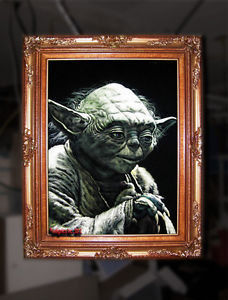 228x300 Black Velvet Painting Of Yoda By Professional Mexican Velvet Elvis - Velvet Painting