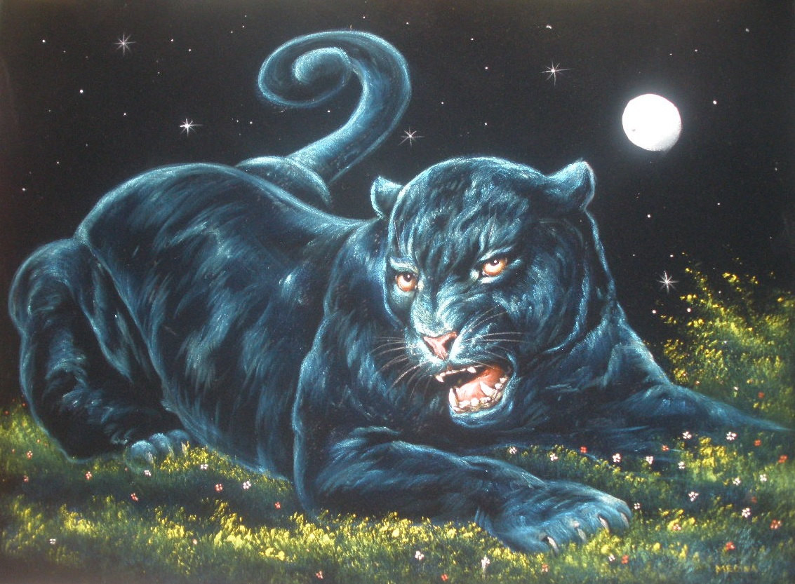 1133x833 Panther Black Velvet Oil Painting Handpainted Signed Art - Velvet Panther Painting