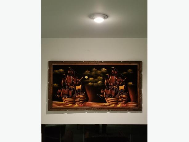 614x461 Vintage Black Velvet Paintings Ship (2) Oak Bay, Victoria - Velvet Ship Painting