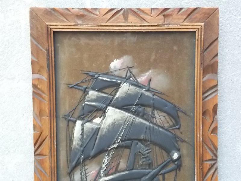 800x600 Velvet Ship Painting In Decorative Wood Frame - Velvet Ship Painting