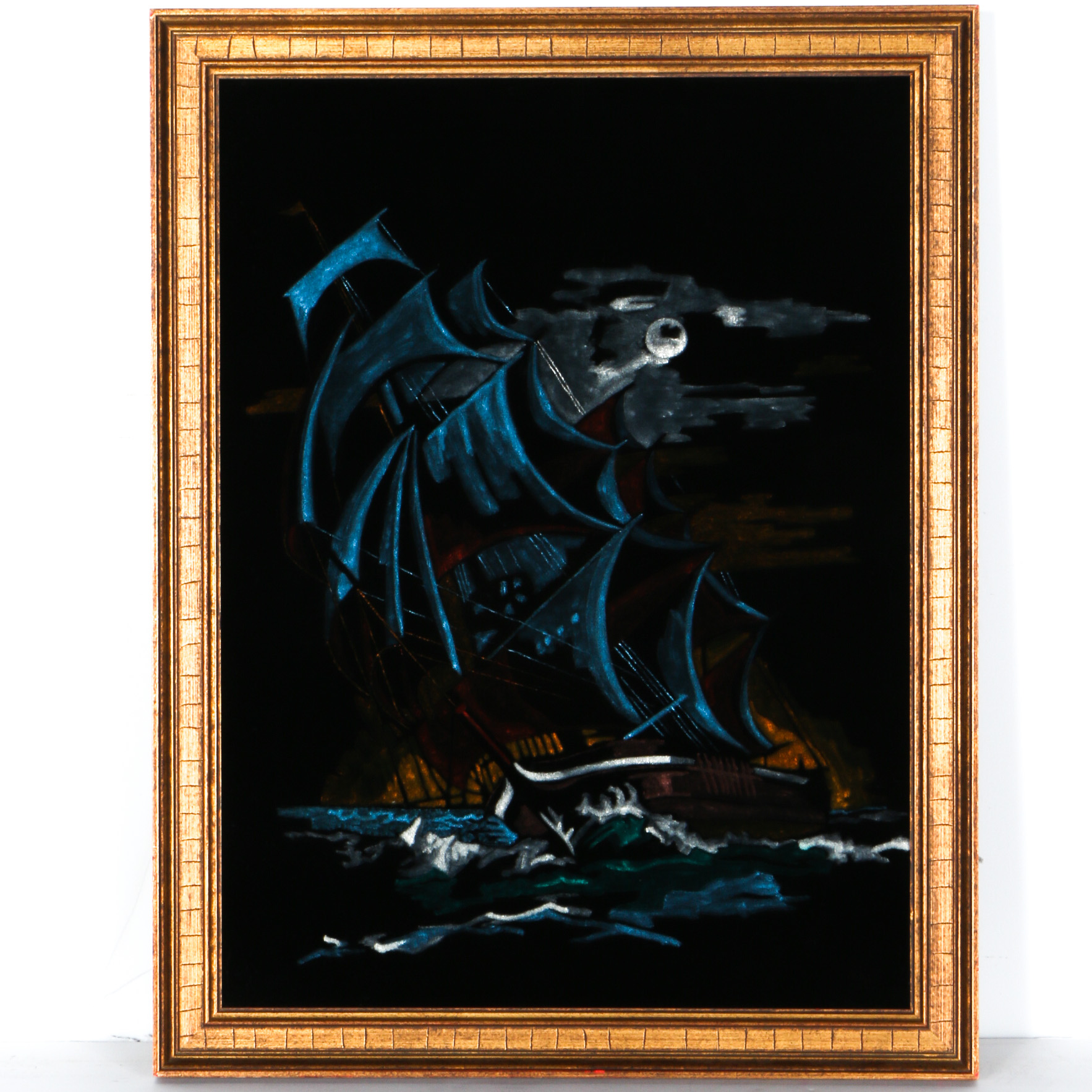 1766x1766 Black Velvet Ship Painting Ebth - Velvet Ship Painting