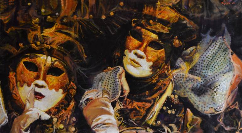770x424 Saatchi Art Venetian Masks. Painting By Marco Ortolan - Venetian Mask Painting