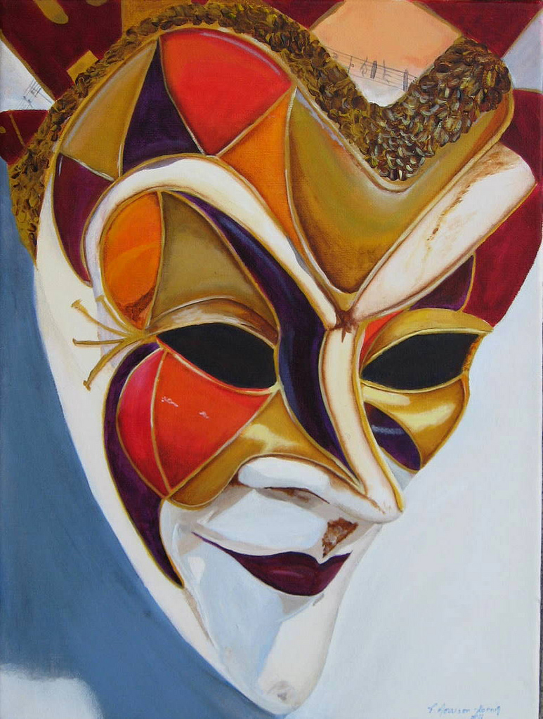 773x1024 Venetian Mask Original Acrylic Painting 16 20 Acrylic - Venetian Mask Painting